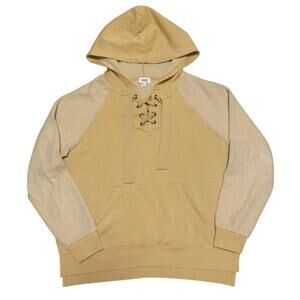 BKE Women’s Hoodie Mustard Yellow Lace Up Cozy Oversized Size S